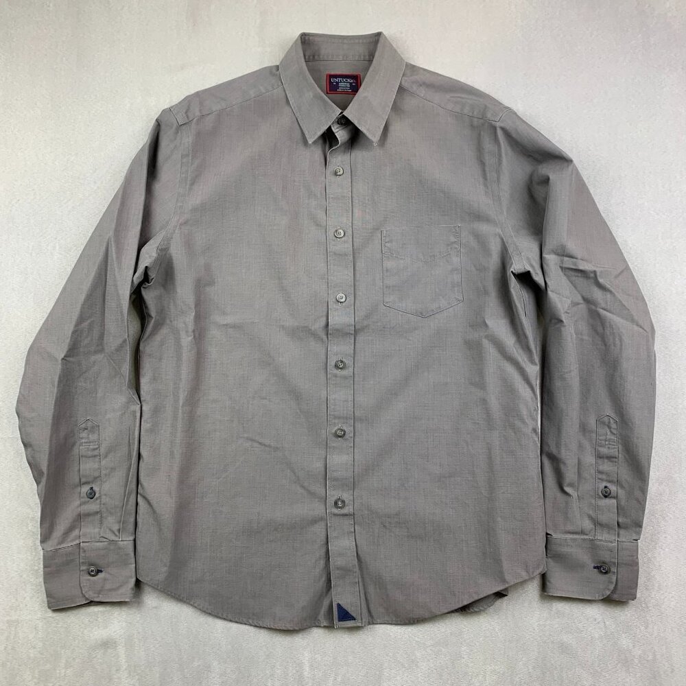 Untuckit Men Shirt Medium Gray Button Up Long Sleeve WF Wrinkle Free 100% Cotton